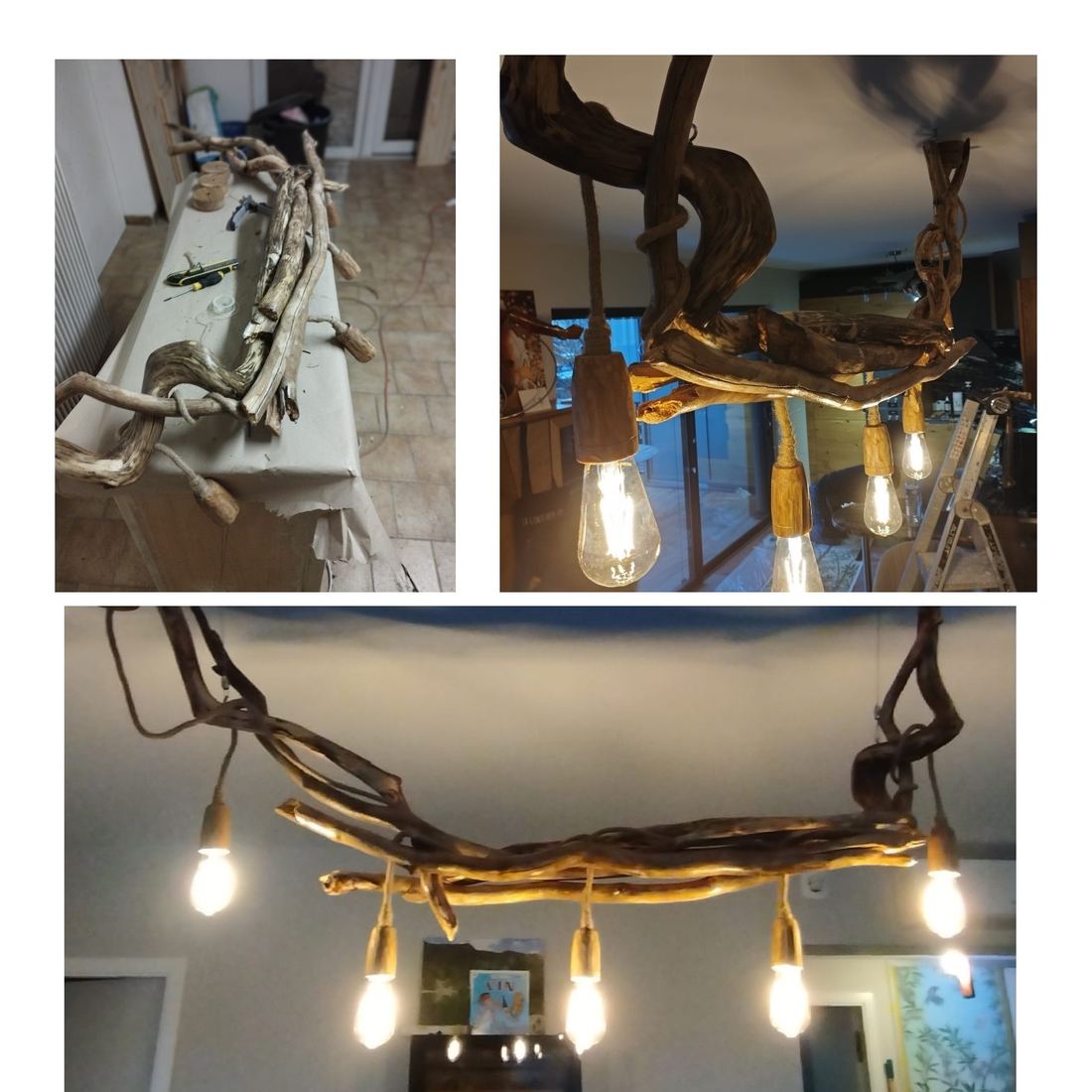 Luminaire en bois flotté sur mesure